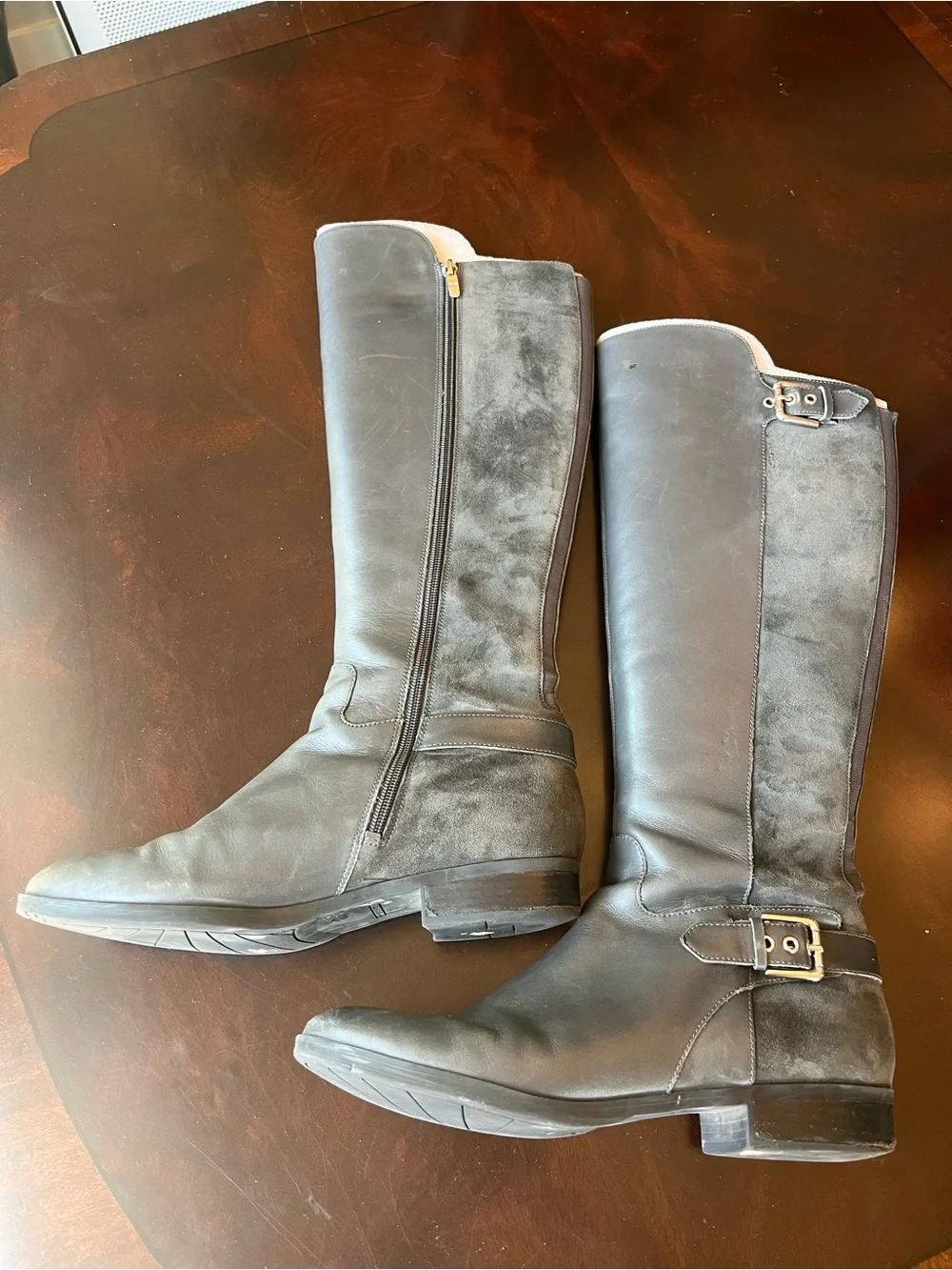 Marc Fisher Grey Leather & Suede Over-the-Knee Riding Boots